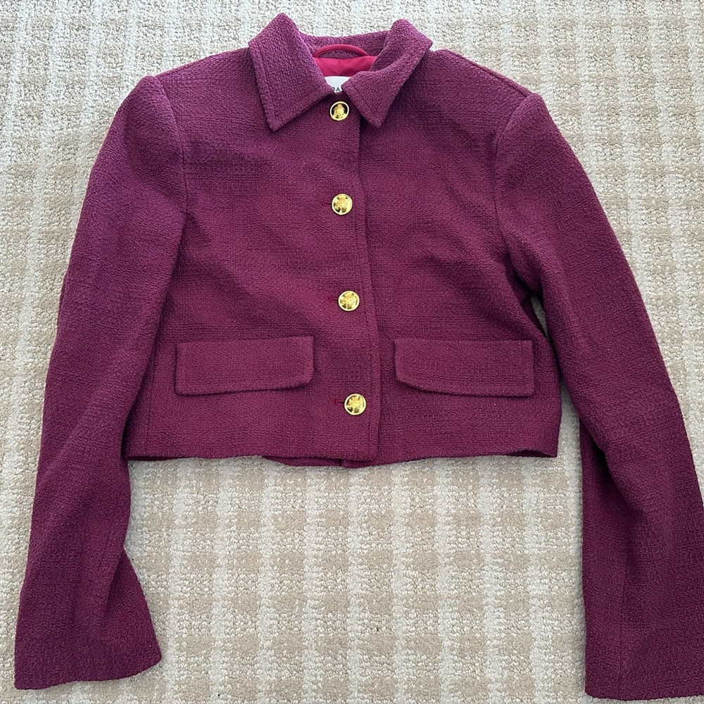 Babaton Deep Red Blazer with Gold Buttons